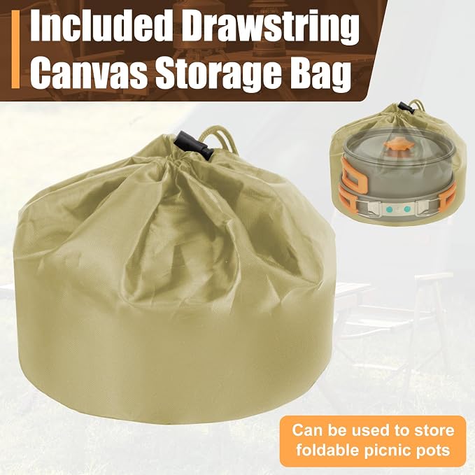 Large Camp Kitchen Organizer with Paper Towel Holder,Hanging Camping Storage Organizers with Metal Hook, Camping Utensil Bag for BBQ Cooking Essentials, With a Canvas Bag for Picnic Pot, Khaki
