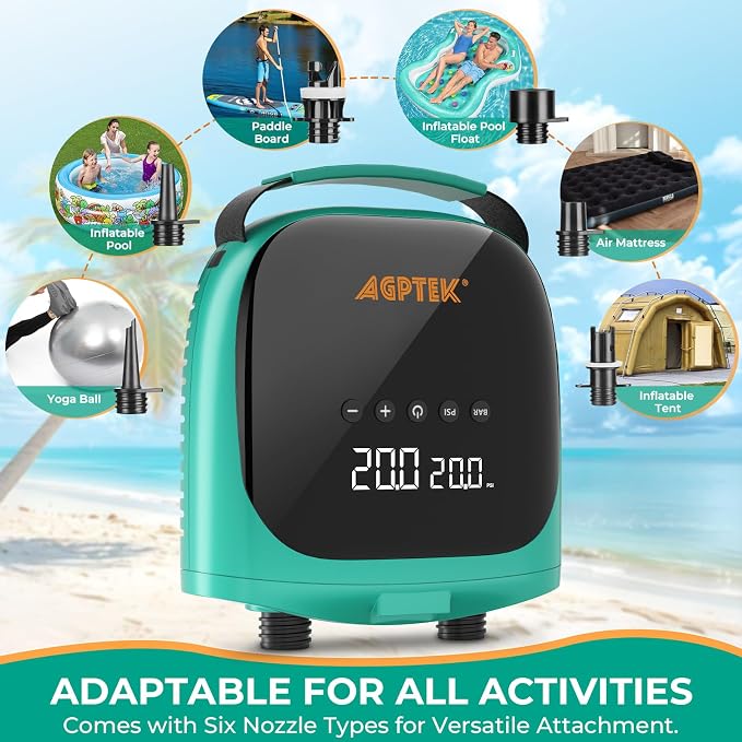 AGPTEK Paddle Board Pump Electric Sup Air Pump 20PSI Portable, Auto-Off 12V DC Car Connector for Inflator & Deflator Inflatable Stand up Paddle Boards,Boats,Inflators