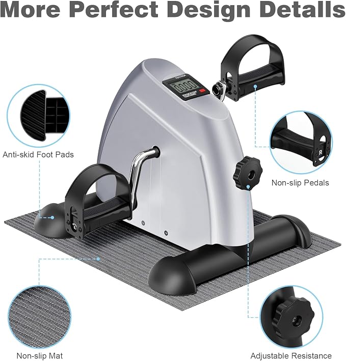 Mini Exercise Bike: Portable Under Desk Bike Pedal Exerciser Foot Cycle Arm & Leg Pedal Exerciser with LCD Screen Displays & Adjustable Resistance for Home/Office