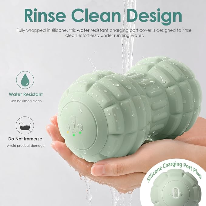 Silicone Vibrating Peanut Massage Ball Roller, Water Resistant Electric Double Lacrosse Massage Ball with 4 Intensities for Muscle Tightness, Deep Tissue Massager for Foot, Back, Hip (Green)