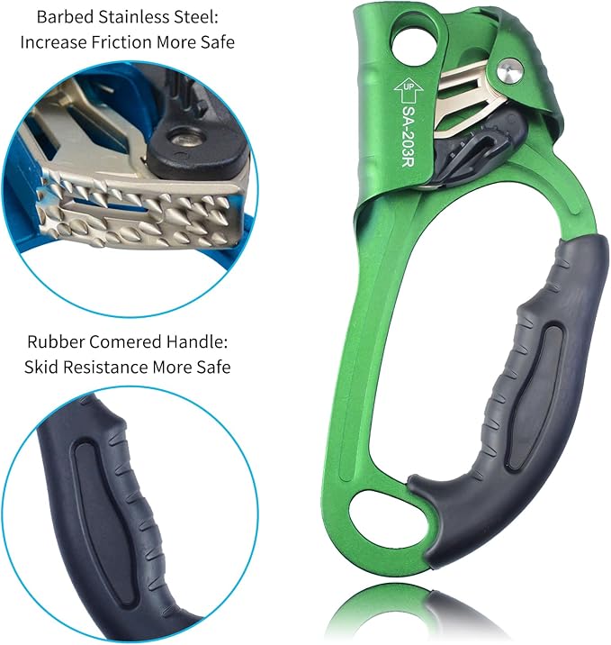 UIAA & CE Certified Climbing Rappelling Equip Hand Ascender Left Right Hand for 8-13mm Rope 4kN