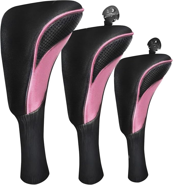 FINGER TEN Golf Club Head Covers for Woods Driver Fairway Hybrid Value 3/5 Pack, Long Headcover Interchangeable Accessories for Ultimate Club Protection