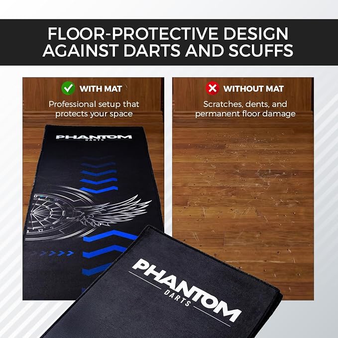 Darts Mat with Oche – Professional Dartboard Mat for Floor Protection, Non-Slip Rubber Backing, Portable Darts Distance Mat with Throwing Lines for Home or Pub