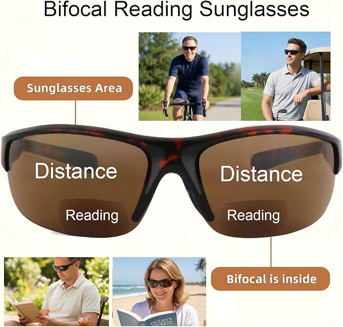 3 Pairs Bifocal Reading Sunglasses for Men and Women, Wrap Around Outdoor Reader Glasses