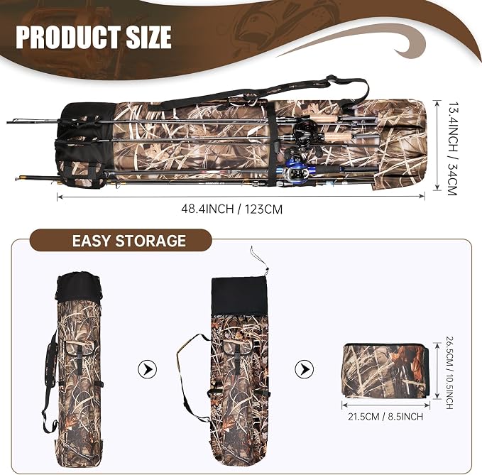 Fishing Pole Bag Rod Case, Folding Fishing Pole Bag Fishing Gear