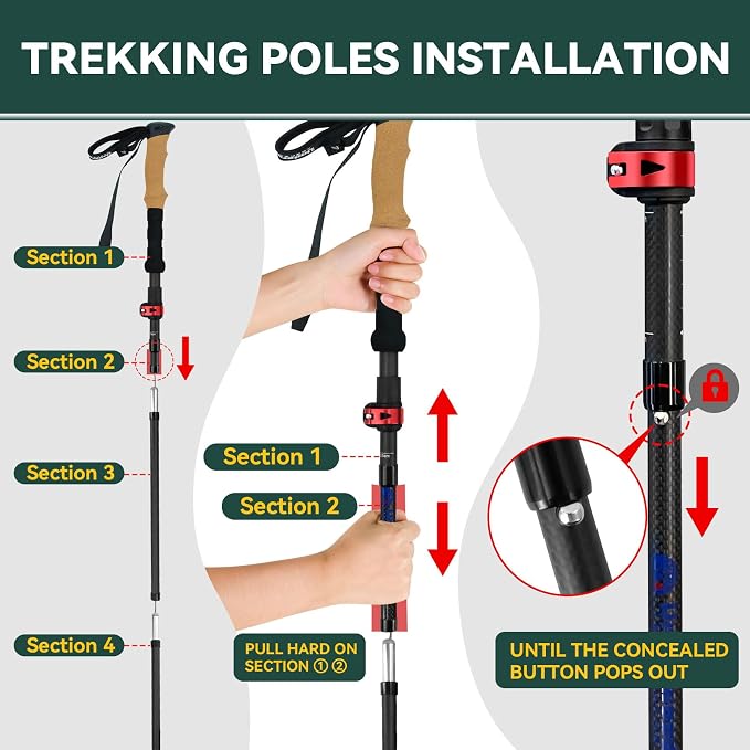 Carbon Fiber Trekking Poles - Lightweight Collapsible Hiking Poles, 2 PCS Nordic Hiking Sticks for Travel, Backpacking Walking Sticks for Men, Women, Seniors with Cork Grip & Quick-Lock System