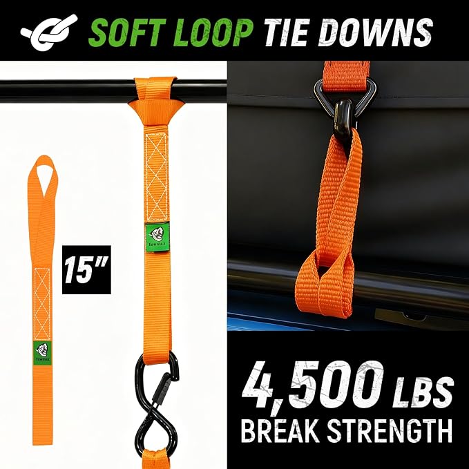 Retractable Ratchet Straps(4 Pack) - 1in x 10ft Self Retracting Ratchet Straps with Soft Loops, 1,500 lbs Break Strength Retractable Tie Down Straps, Easy Retract for Motorcyle, Cargo, Truck, Trailer