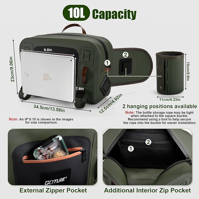 Goture Waterproof Fishing Waist Pack,IPX8 840D TPU Large Tackle Bags with Rod Holder,Airtight Zipper,Detachable Water Bottle Holder, 10L Fly Fishing Bag with Adjustable Strap, Wader Bag Included