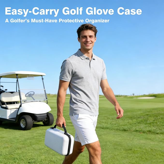 Golf Glove Holder Case, Hard Shell Protective Golf Accessories Organizer for Men and Women, Waterproof Durable, Portable with Handle, Large Capacity for Gloves, Balls, Tees, Markers, Ideal Golf Gift