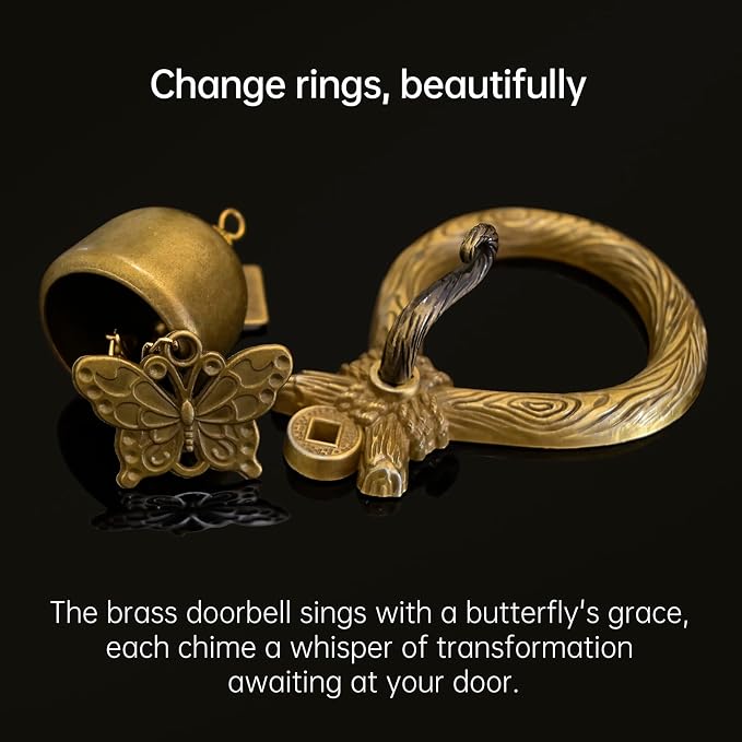 Korean Brass Door Bell with Butterfly Charm – Zen Decor Vintage Door Chime for Home Entrance, Peaceful Sound & Door Chimes When Door Opens