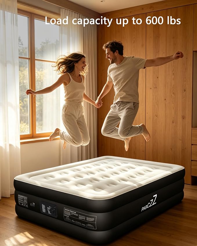 air Mattress Full with Built in Pump – 18-Inch Thickened air Bed Suitable for Camping, Home use, and Guest Accommodation, Supports Up to 600 Pounds (Black, Full)