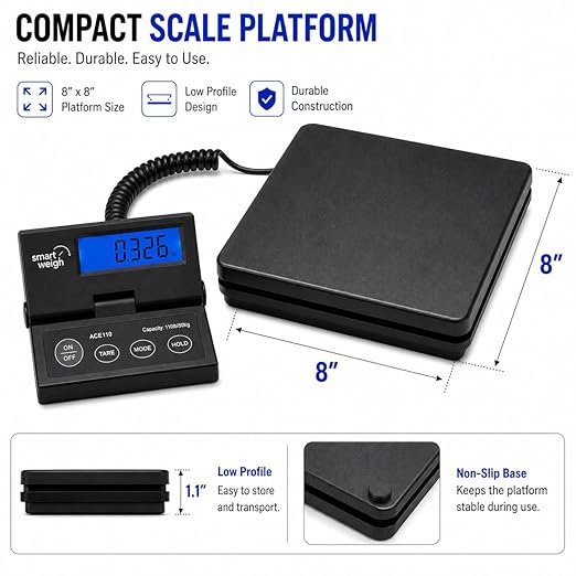 Smart Weigh Digital Postal Shipping Scale, 110lb/50kg to 0.1oz/2g Precision, Hold Function, Separate Wall-Mount Screen, AC Adapter & Batteries Included