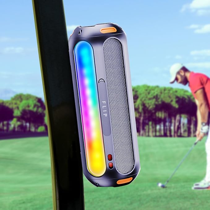 Golf Speaker Magnetic Bluetooth Speaker with 7 Colorful Flashing Lights 20W Super Bass 15H Playtime Portable Waterproof for Golf Cart,Golf Gifts,Outdoor, Home (Black)