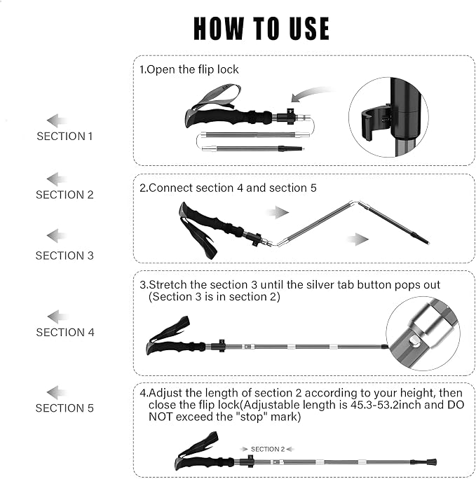 Ultralight 7.6oz 100% Carbon Fiber Trekking Poles, 2-Pack Collapsible Anti-Shock Hiking Poles with Tungsten Carbide Tips & EVA Foam Grip, Compact for Backpacking, Camping, Mountaineering