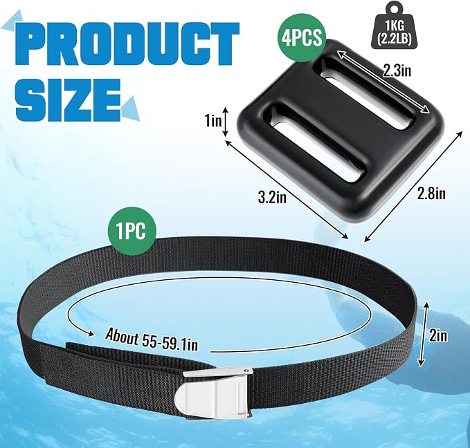 Tellegloww 4 Pcs Dive Weights Belt for Scuba Diving Coated Dive Weights Nylon Dive Belt with Metal Quick Release Buckle for Free Diving Spear Fishing