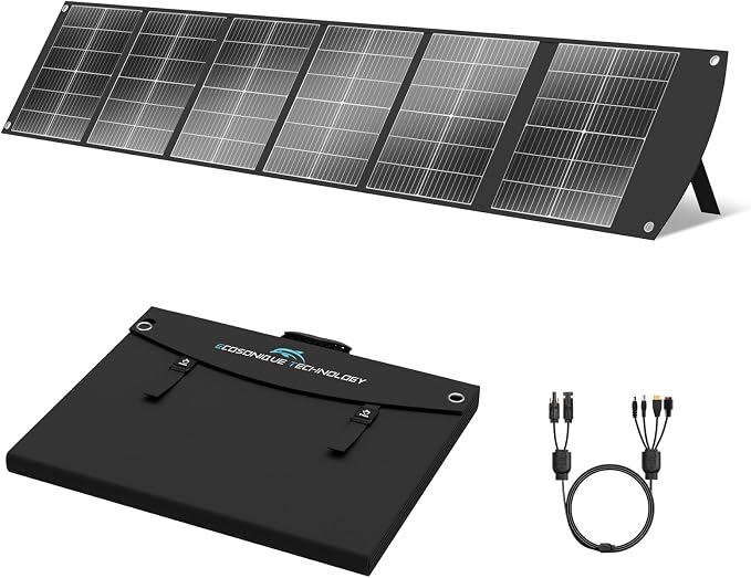 Ecosonique 200W Portable Solar Panel 11lbs Ultra-Light Foldable CPC for EcoFlow/Jackery/Bluetti Power Stations with MC4, XT60, USB-C 65W PD3.0 & USB-A QC3.0 for RV, Camping, Home Backup, Emergency