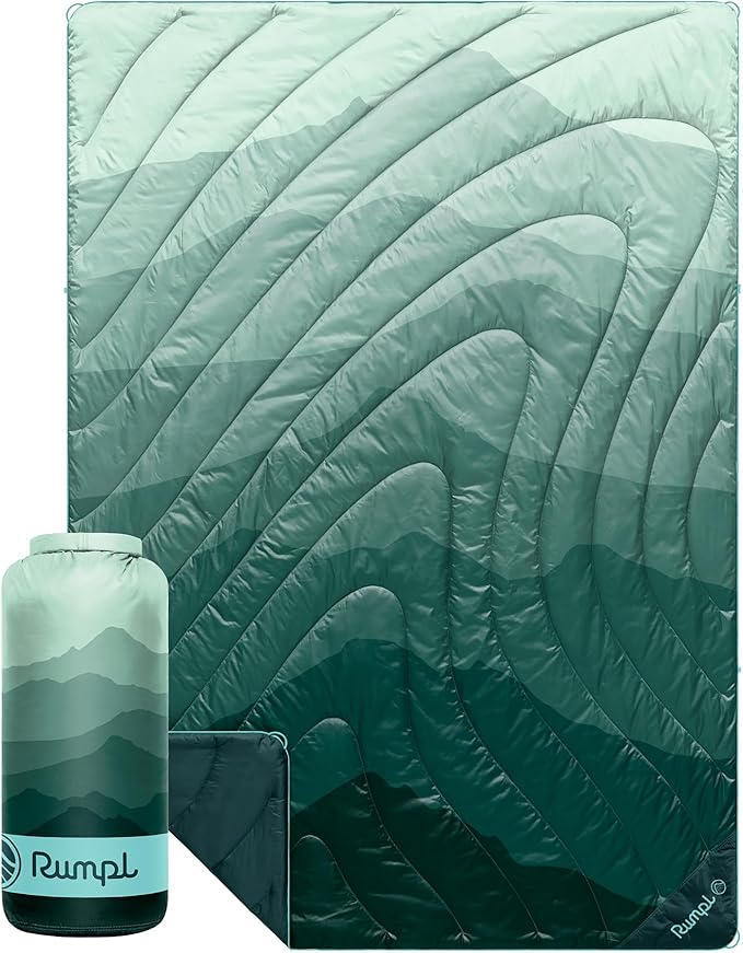 Rumpl Original Puffy 1-Person Blanket for Camping and Outdoors, Cascade Fade - Green