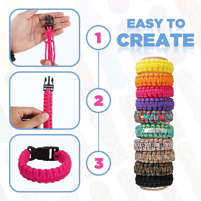 GNILLKO Paracord Bracelet Kit - 40 Colors, 10 Feet, Complete Accessories for Making Bracelets, Lanyards, Dog Collar