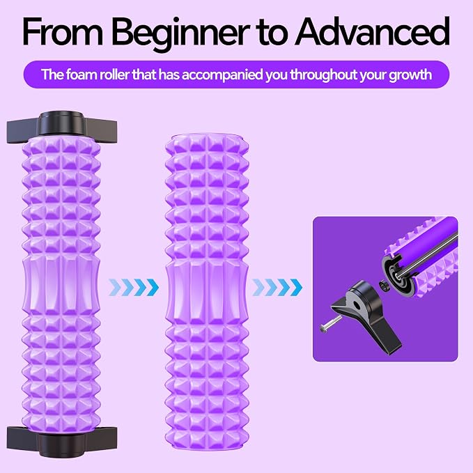 Foam Roller with Detachable Stand, 18” Deep Tissue Massage Roller, Beginner-Friendly Support Design for Muscle Recovery, Home Workout & Fitness - Purple