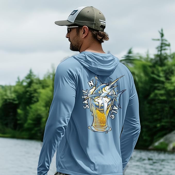 Palmyth Fishing Hoodie for Men Long Sleeve Sun Protection UV UPF 50+ Shirts | Hidden Zipper Pocket, Thumb Loops, Quick-Dry, Side Mesh Panels, Lens Cleaning Cloth, 4-Way Stretch