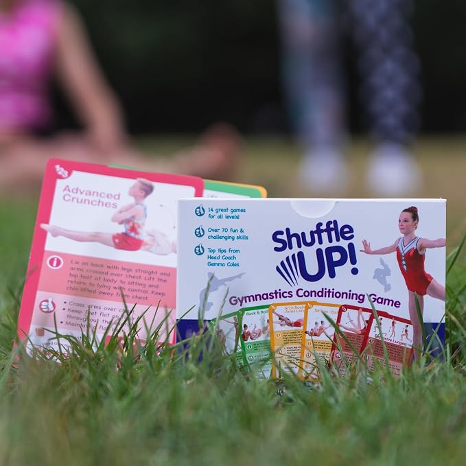Shuffle Up Gymnastics Card Games - 70+ Fun & Active Skills Cards for Kids, Fitness Cards Develop Fundamentals, Stamina & Strength, Easy to Play for Kids | Multiple Skills Level Card Include 2 Dices