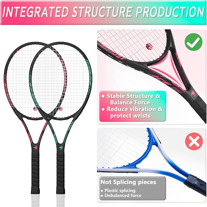 Pro Tennis Racket for Adults, 2 Player 27 inch Speed Tennis Racquet Acceptable for Beginner and Professional with 3 Tennis Balls, 2 Vibration Dampes, 2 Overgrips, Tennis Bag