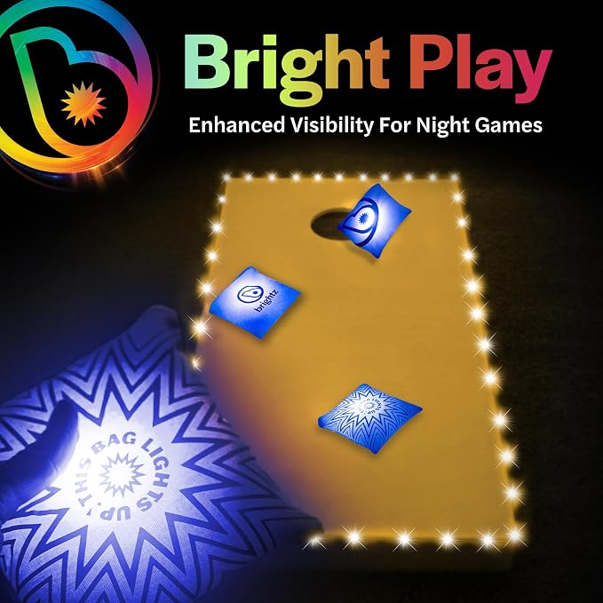 Brightz Cornhole Board Edge Lights with LED Bags - Includes 4-Pack of LED Cornhole Bags + TossBrightz Cornhole Board Edge Lights - The Ultimate Night Time Cornhole Master Set