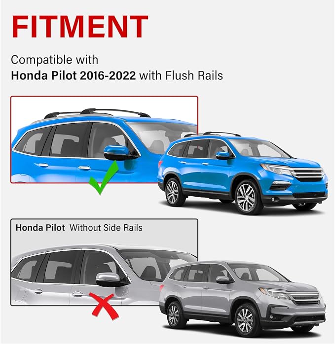 300lbs Roof Rack Cross Bars Compatible with Honda Pilot 2016-2022 with Flush Rails with Lock Aluminum Cross Bar for Rooftop Cargo Carrier Luggage Kayak Canoe Bike Snowboard
