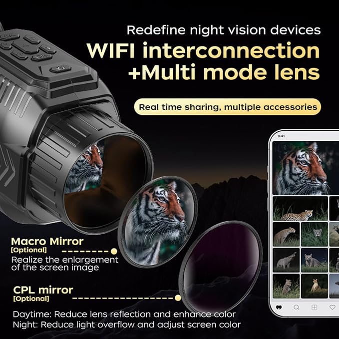 GOWENIC 4K Digital Infrared Monocular, 64 Megapixel, 28X Zoom, Rechargeable and Portable, with 43mm Lens Mount, for Hiking and Camping