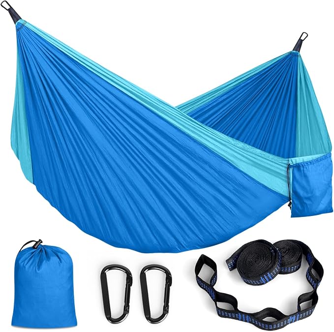 MOSFiATA Camping Hammock, Heavy Duty up to 700lbs with 2 Tree Straps and Attached Carry Bag Portable Hammock for Backpacking Hiking Durable Outdoors (Sky Blue)