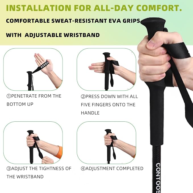 3K Carbon Fiber Trekking Poles & Walking Stick Collapsible Lightweight for Hiking (1-PCS)
