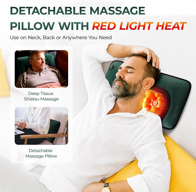 Full Body Massage Mat with Heat, Detachable Massager Pad for Deep Tissue Pain Relief, 10 Vibrating Motors for Relaxation at Home or Office