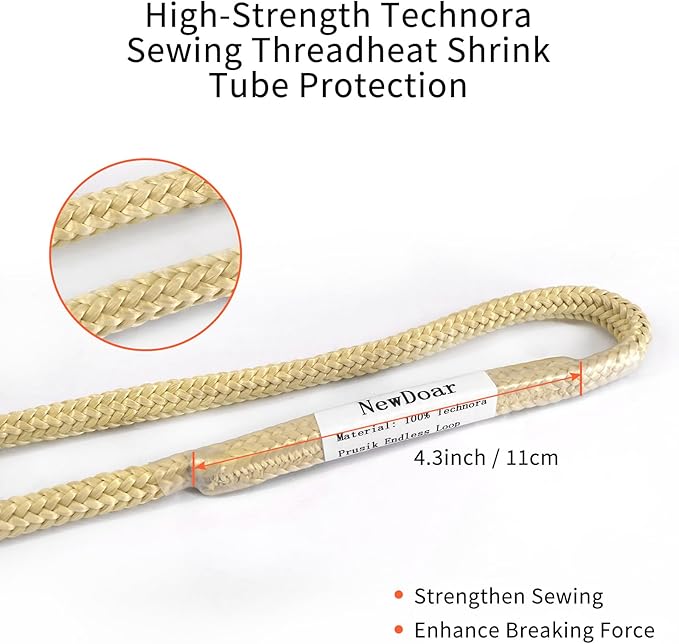 NewDoar 100% Kevlar Braided Friction Hitch,5620 MBS,Prusik Arborist Rope, Abrasion/Flame Resistant, High Strength Rescue Rigging Hammocks(1pcs)