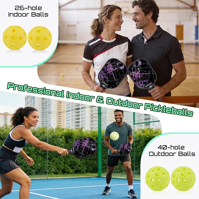 Pickleball Paddles Set, USAPA Approved Carbon Fiber Pickleball Set of 2 with Beginner Pickleball Rackets, Indoor Outdoor Pickle Balls for Adults Men Women, JT-1