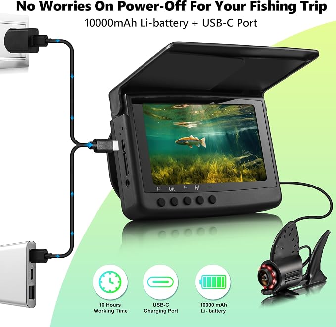 2026 𝐍𝐄𝐖 [Audio+Video Record] HD1080P Underwater Fishing Camera w/DVR 32GB, 10000mAh, 5'' OLED, Ice Fishing Camera Underwater Portable Fish Finder Gift for Men, IR, Ice and Boat Fishing, 65FT