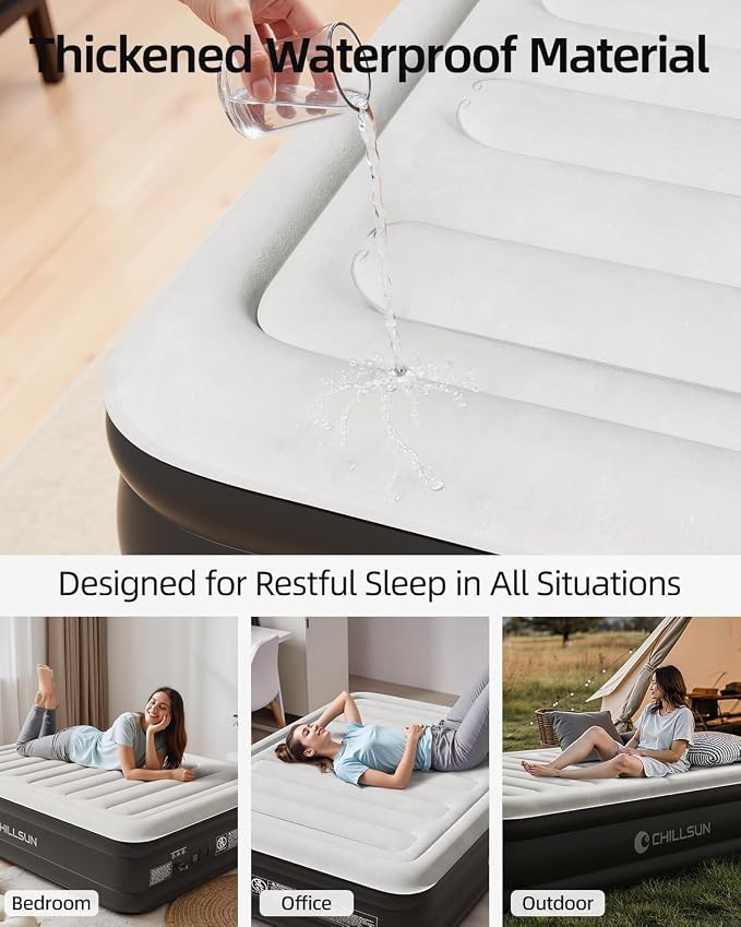 CHILLSUN 2026 Upgraded King Air Mattress with Built in Pump, 18" Raised Comfort Blow up Mattress, Luxury Air Bed Inflatable Mattress for Guests Home& Camping, Colchones Inflables 800lbs Max