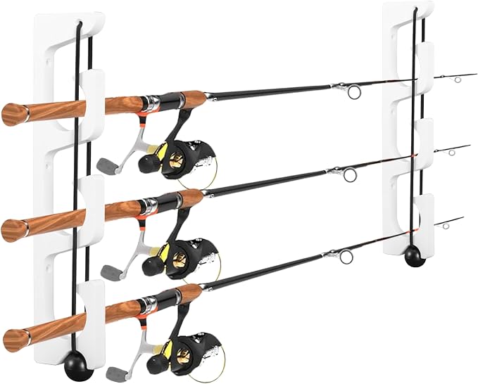 Wall Mount Fishing Rod Holders,3 Rod Holder Storage for Wall & Garage Storage Organizer Gear Equipment Gifts(O-shaped hole)