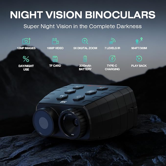 Night Vision Goggles, Infrared Night Vision Binoculars for Adults, 3" HD Screen &16GB Card for Hunting, Wildlife Observation, Security,Binoculars can Save Photo and Video