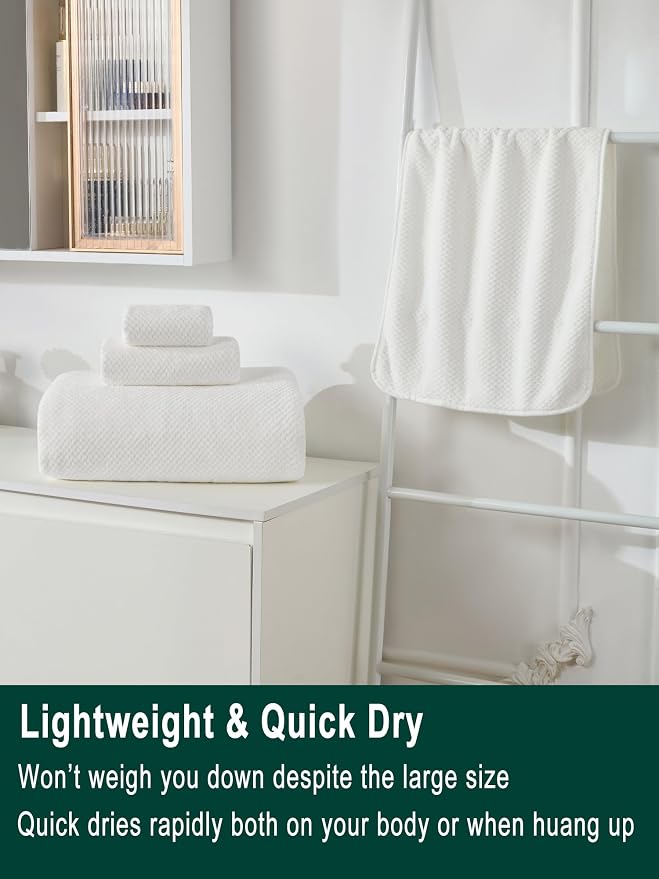 Extra Large Bath Sheet Set 3-Piece, 1 Bath Towel 40x80 Inches, 1 Hand Towel, 1 Washcloth, Soft Absorbent Quick Dry Microfiber Towel for Bathroom Beach Pool Gym Spa, White