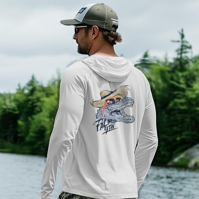 Palmyth Fishing Hoodie for Men Long Sleeve Sun Protection UV UPF 50+ Shirts | Hidden Zipper Pocket, Thumb Loops, Quick-Dry, Side Mesh Panels, Lens Cleaning Cloth, 4-Way Stretch