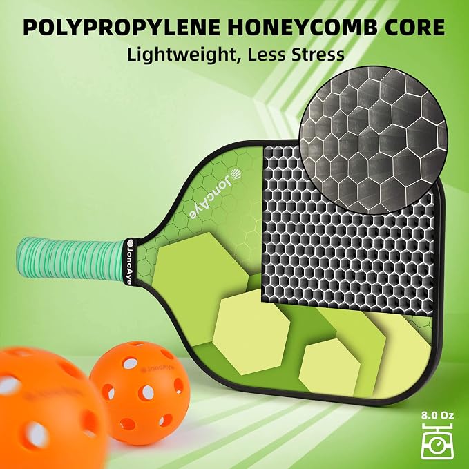 JoncAye Pickleball Paddles Set of 4 or 2, USAPA Approved Fiberglass Rackets with Outdoor Indoor Balls, Bag, Overgrip, Lightweight for Family, Professional Equipment for Beginners Intermediate