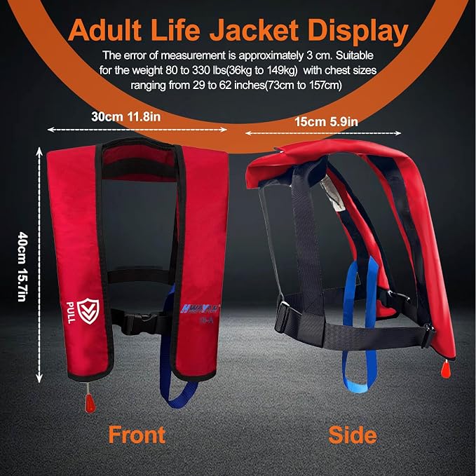 Automatic Inflatable Life Jacket | Inflatable PFD Jackets for Adults|Kayak Life Vest | for Outdoor Water Sports | Fishing Sailing | Jet Skiing | Supports up to 330 lbs