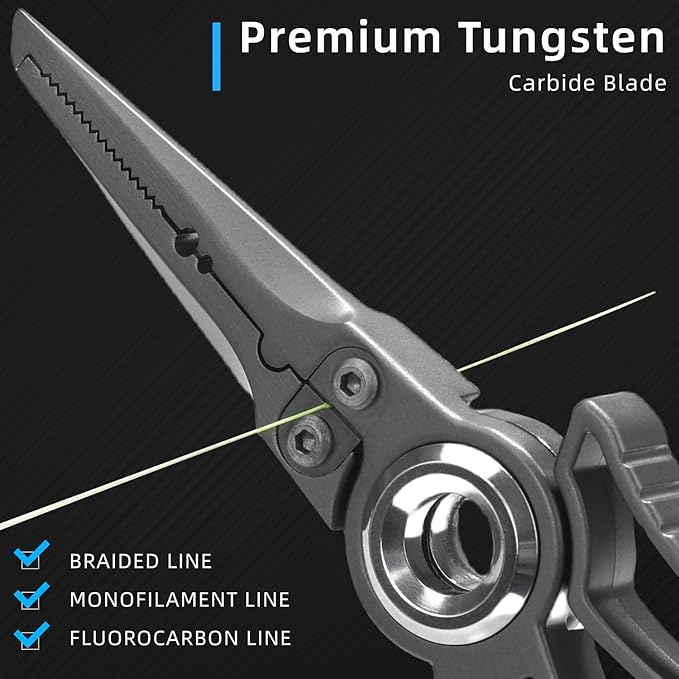Gomexus 7 Inch Fishing Pliers and Titanium Plating, Saltwater Resistant Fishing Gear, Line Cutter, Hook Remover, Stainless Steel Split Ring Pliers with Carbide Blade-EXOSKELETON 7"