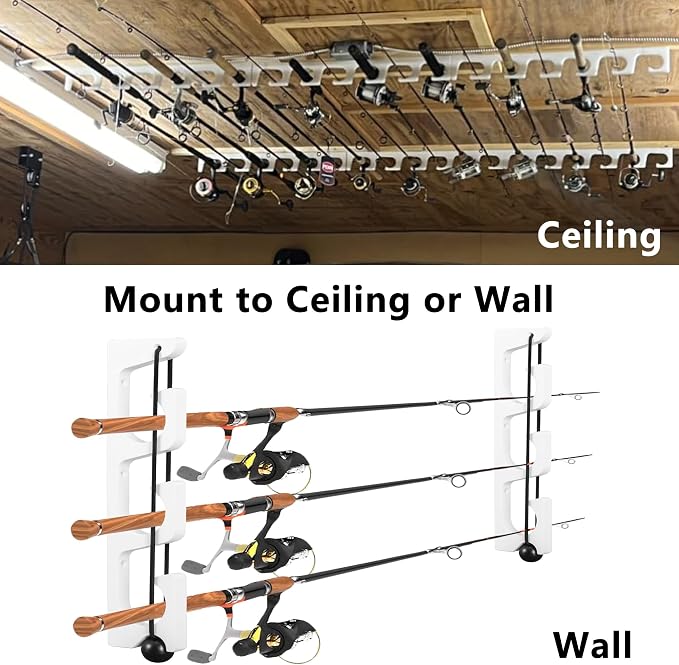Wall Mount Fishing Rod Holders,3 Rod Holder Storage for Wall & Garage Storage Organizer Gear Equipment Gifts(O-shaped hole)