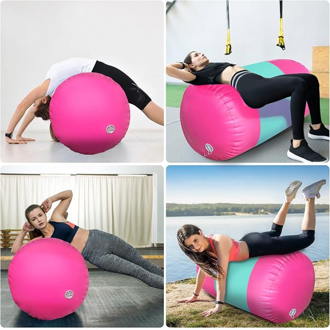 AWSUM Gymnastics Air Barrel, 47.3" x 31.5" Inflatable Tumbling Barrel Backhandspring Training Barrel Air Roller for Back-bend Handstand Cheerleading Yoga Home Gym(No Pump)