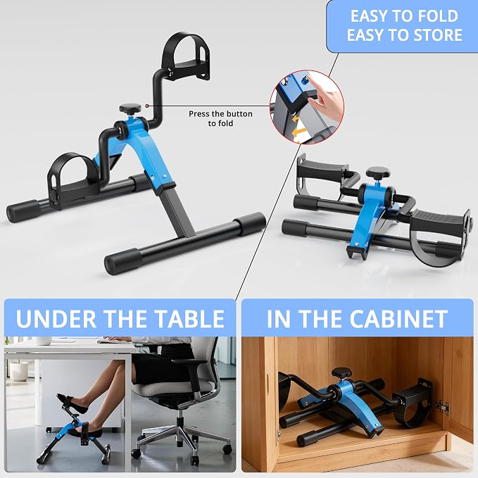 Folding Pedal Exerciser Mini Exercise Bike Under Desk Bike for Arms and Legs Workout, Portable Desk Bike Peddler Machine for Sedentary Officer & Seniors