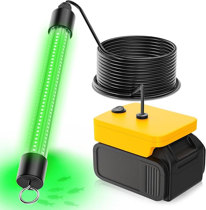 LED Underwater Fishing Light Compatible with for DeWalt 20V Battery（Battery Not Included）, 3000 Lumens, IP68 Waterproof Submersible Green Fish Attractor Light for Night/Ice/Boat Fishing