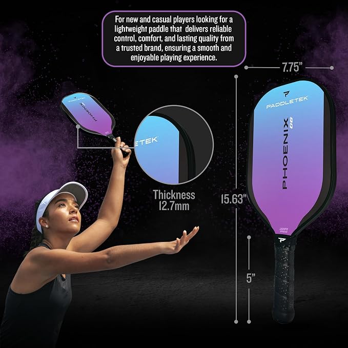 Paddletek Phoenix G6 Pickleball Paddle | Professional Pickleball Paddles with Honeycomb Core, Polycarbonate Surface, Graphite PolyCore & High Tack Performance Grip | USAPA Approved