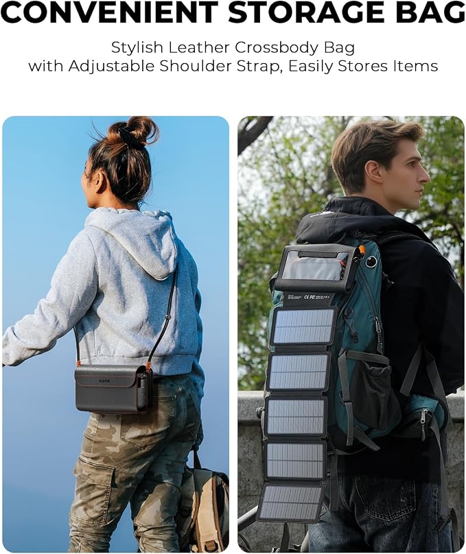 BLAVOR Portable Foldable Solar Charging Pack, Built-in Charging Cable & Crossbody Lanyard, 10W High-Efficiency Solar Panels with USB-C Port, Waterproof Durable for Outdoor Camping Hiking Backpacking