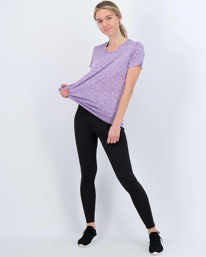 Real Essentials 5 Pack: Women's Short Sleeve T-Shirts Workout Tops Fitness Pilates Gym Activewear Athletic (Plus Available)